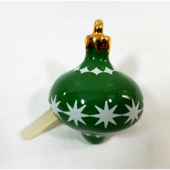 Nora Fleming Mini Green Ornament Christmas white stars ceramic Retired A190 - Picture 1 of 4